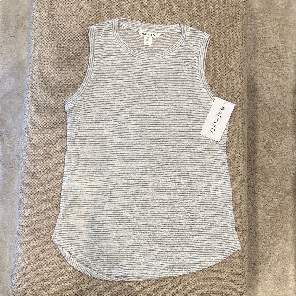 Athleta Light Gray Striped Tank Top